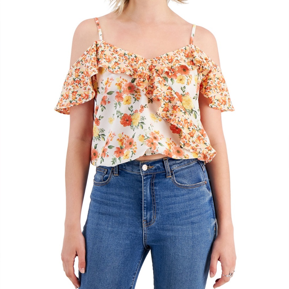 🍂🍁 Fall Free People Inspired Crave Fame Floral Cold-Shoulder Top Sz XL